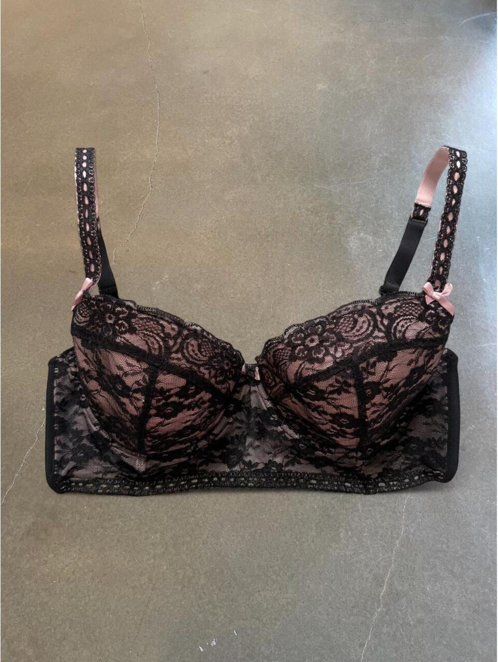 Jezebel Black & Pink Lace Demi Bra | Women’s 38C